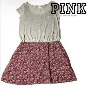 Victoria’s Secret PINK Large T-Shirt Dress Skater Floral
 Gray Pink Flower Skirt